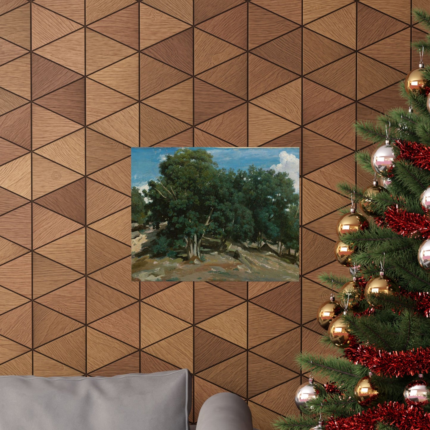 Landscape Art Poster — Vintage Oak Trees Matte Horizontal Wall Print