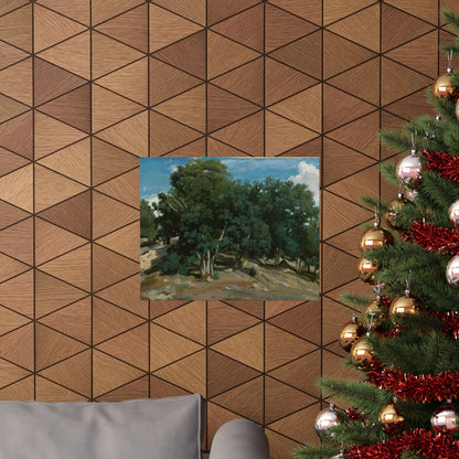 Landscape Art Poster — Vintage Oak Trees Matte Horizontal Wall Print