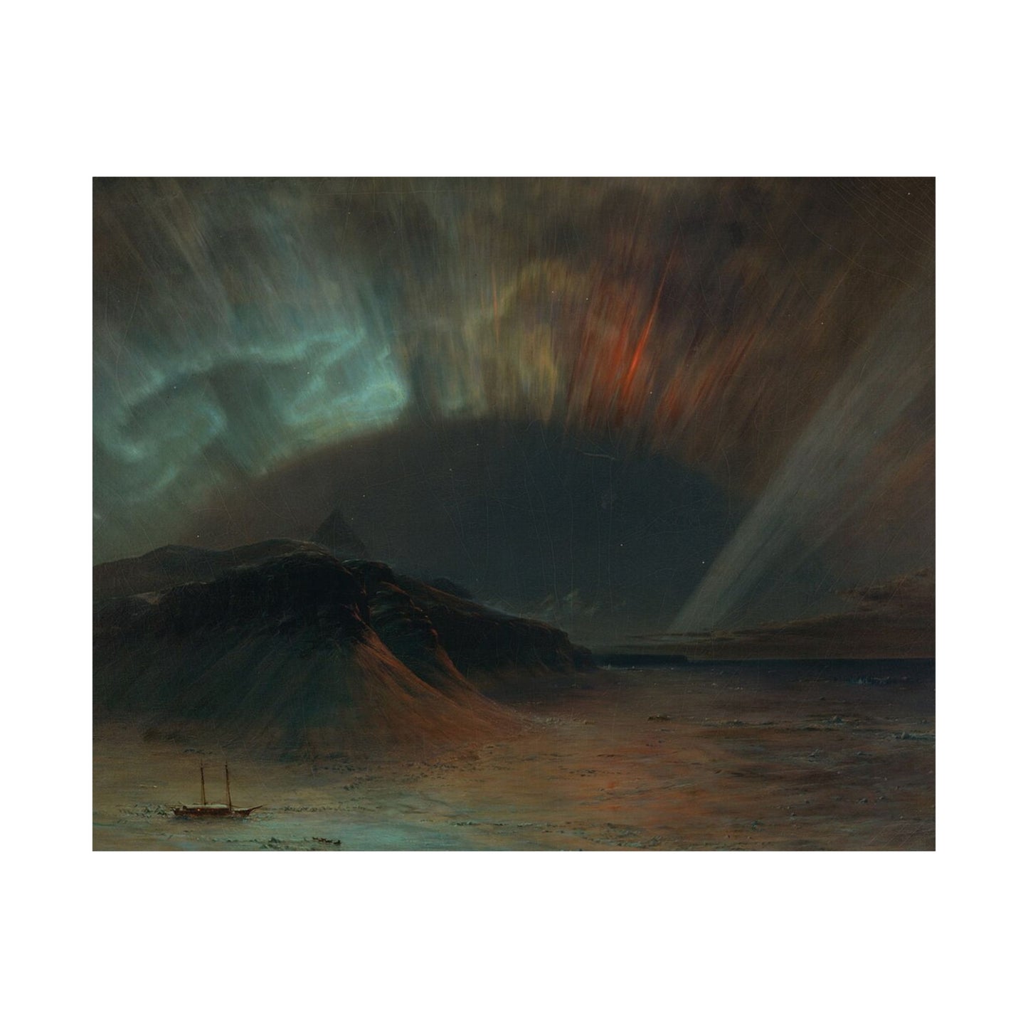 Aurora Over Sea Matte Horizontal Poster — Dramatic Northern Lights Landscape Wall Art
