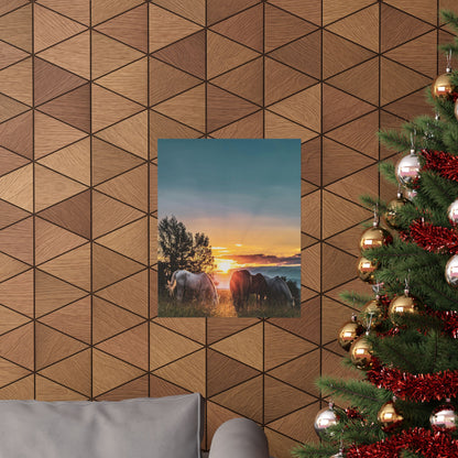 Sunset Horses Matte Poster — Vertical Nature Wall Art
