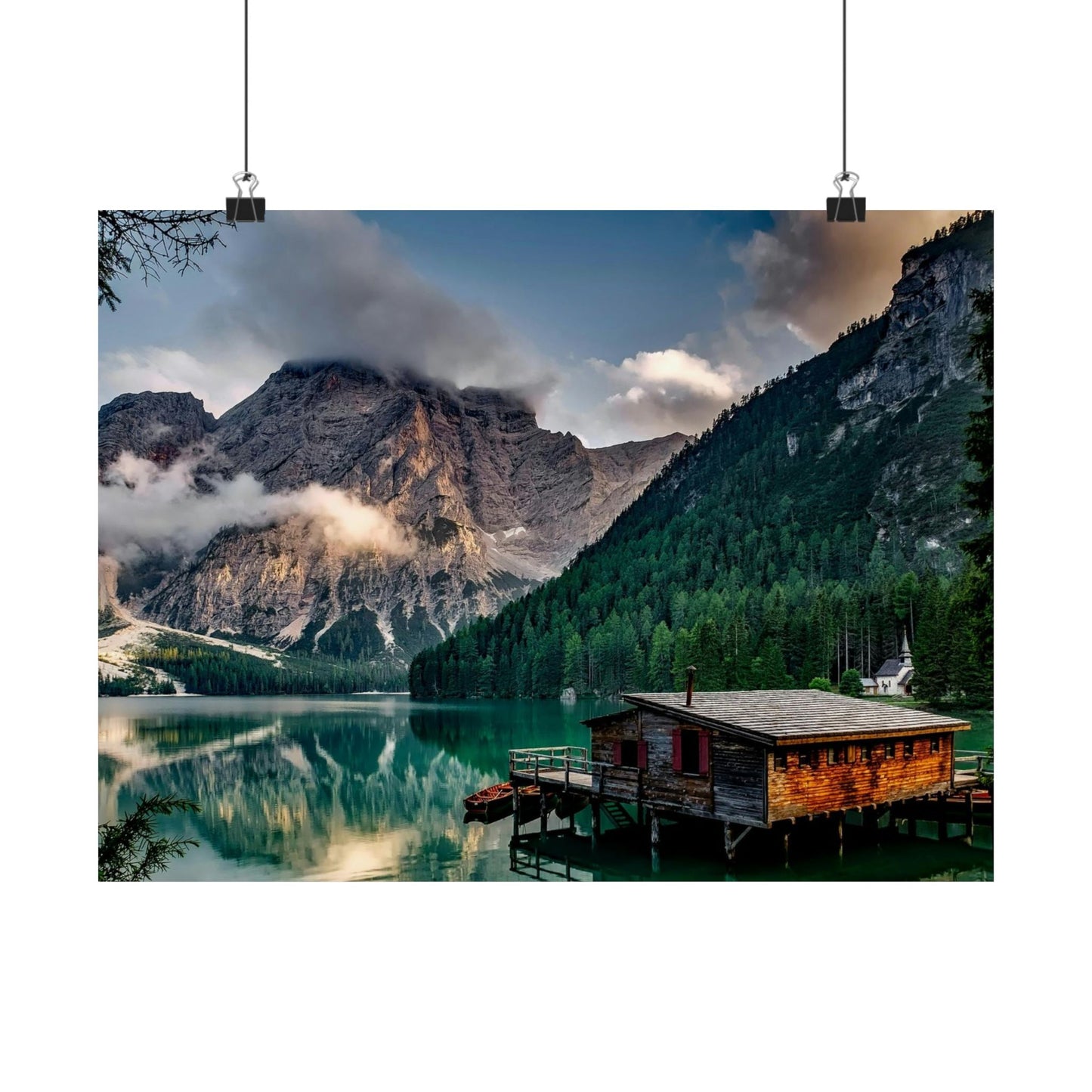 Matte Horizontal Poster — Serene Mountain Lake Cabin Wall Art