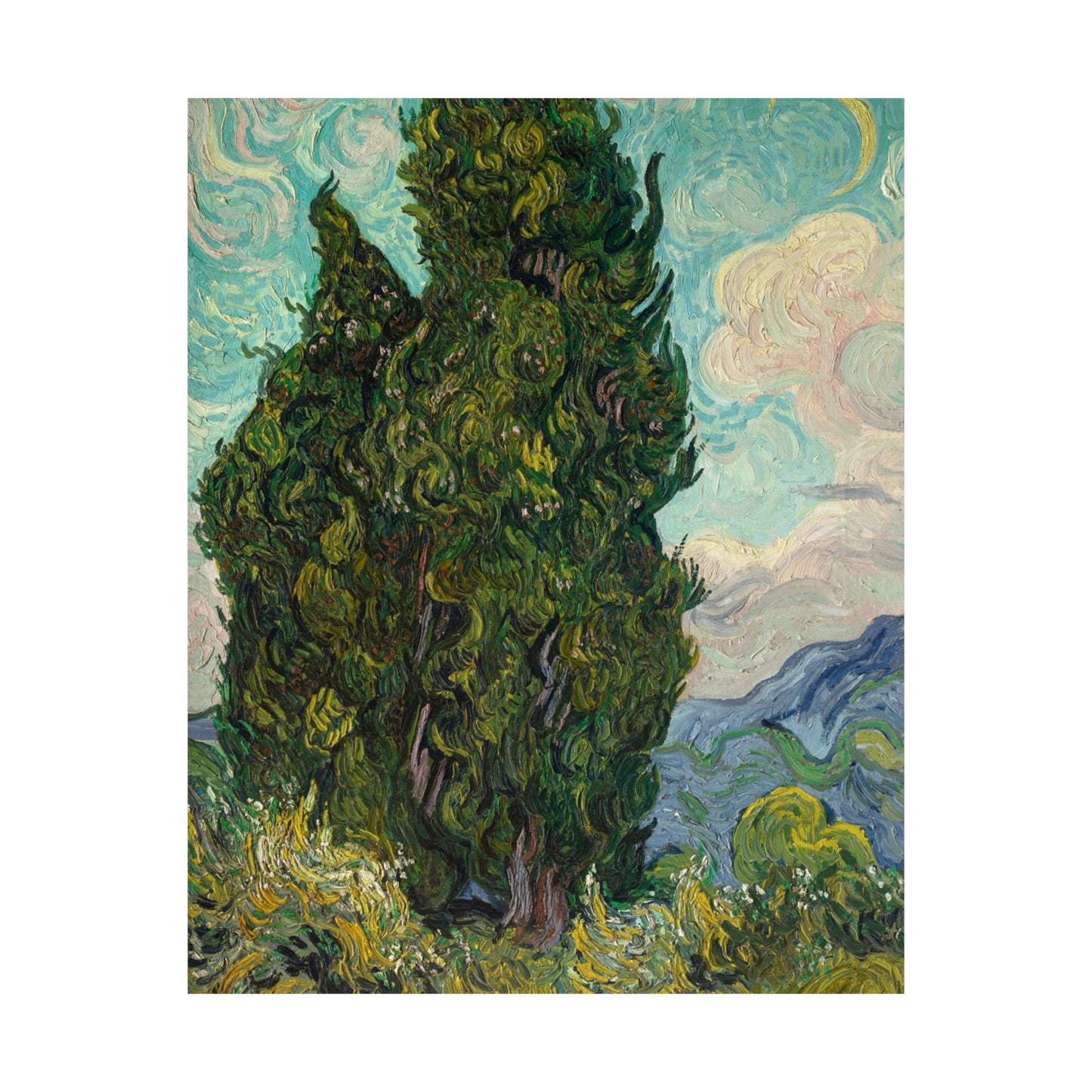 Van Gogh Cypress Trees Matte Poster — Vertical Art Print