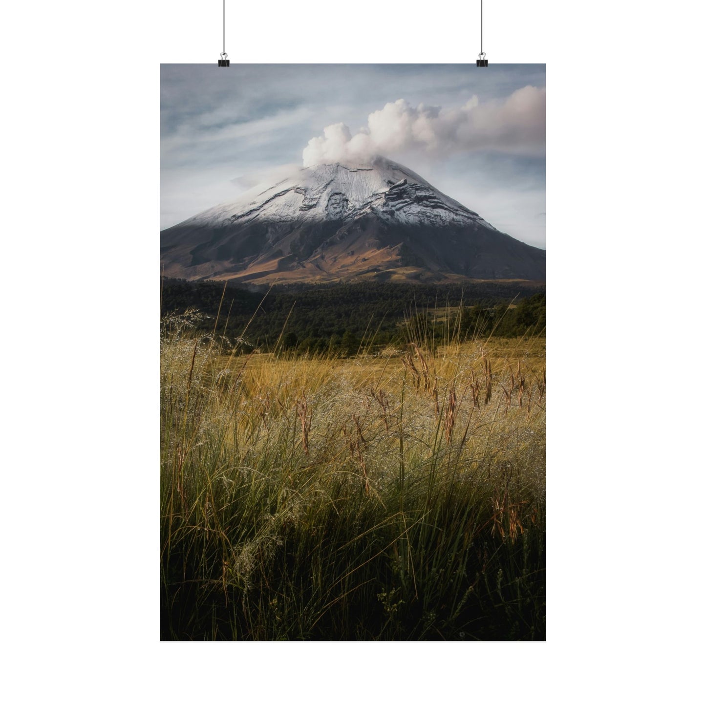 Volcanic Mountain Landscape Matte Poster — Dramatic Snow-Capped Peak Wall Art
