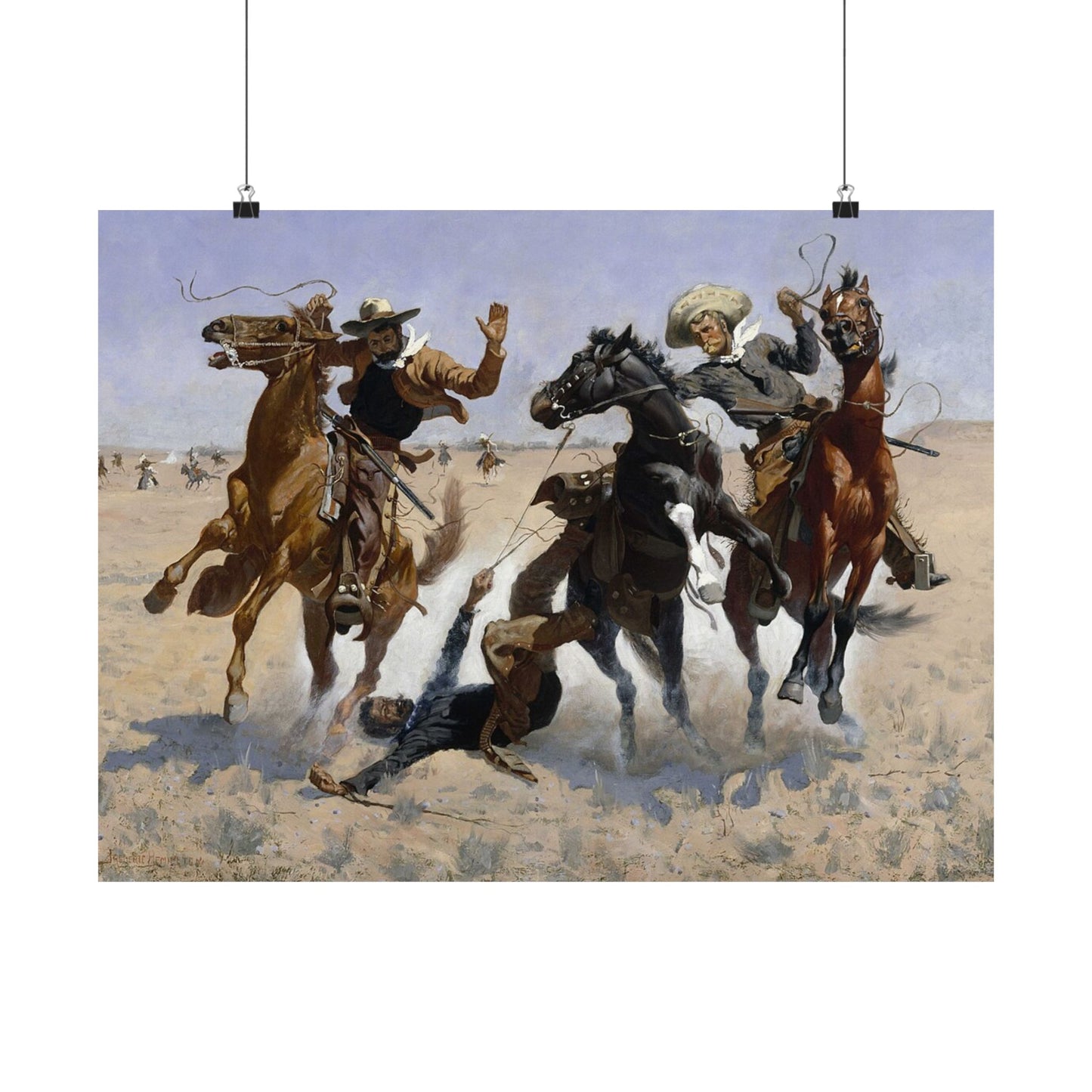 Western Cowboy Action Matte Poster — Vintage Rodeo Horsemen Wall Art