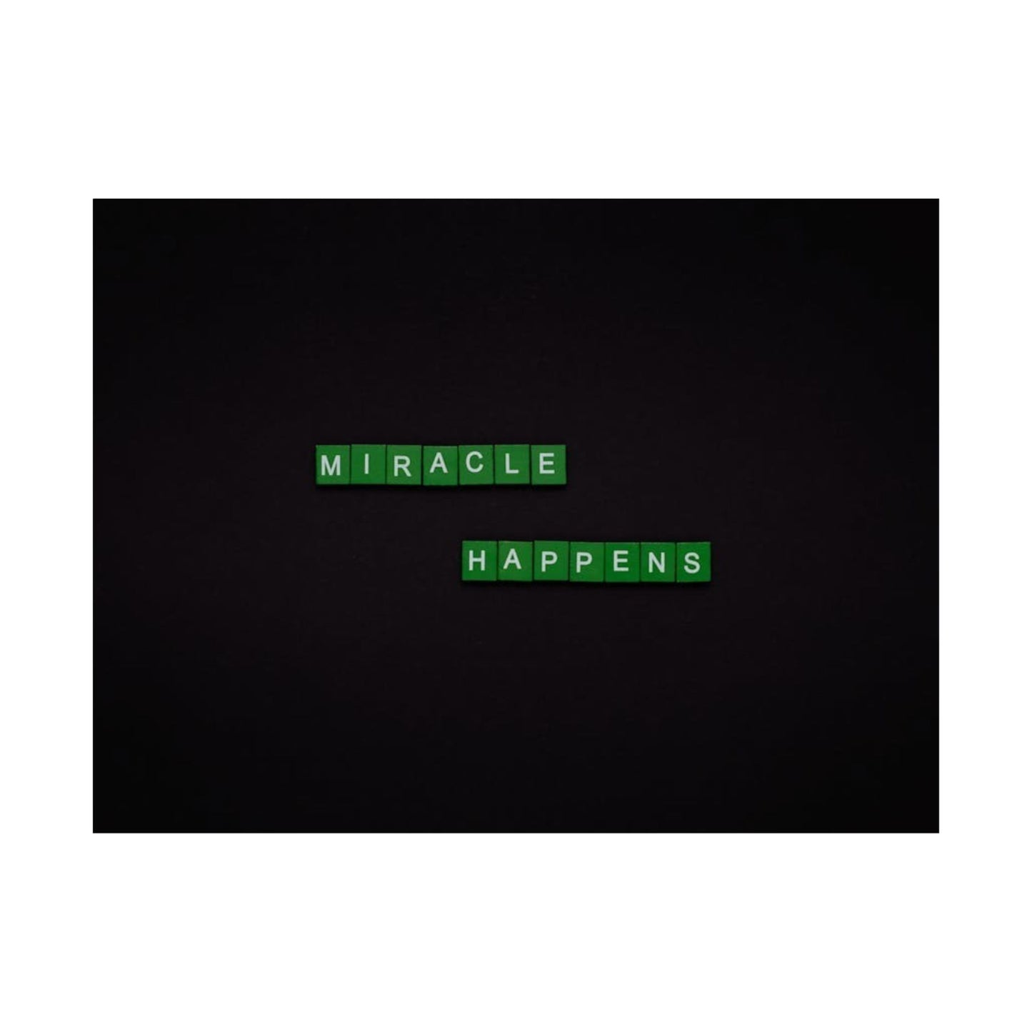 Matte Poster — "Miracle Happens" Green Tile Typography (Horizontal)