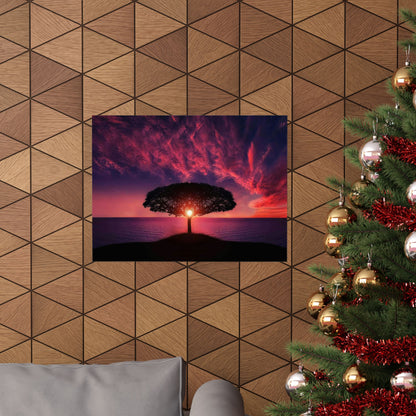 Sunset Tree Matte Poster — Serene Horizon Wall Art