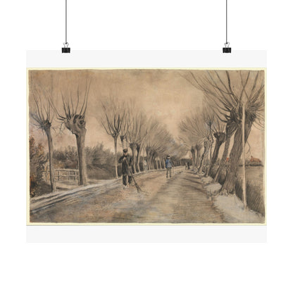 Vintage Tree-Lined Path Matte Horizontal Poster — Sepia Landscape Print