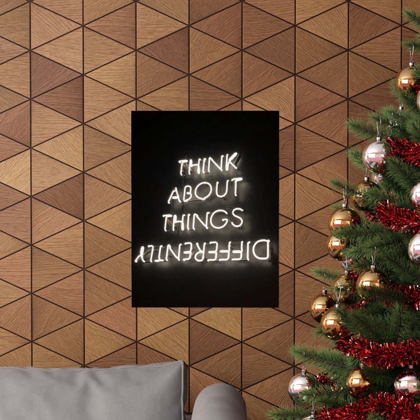 Think About Things Differently Matte Poster — Neon Quote Wall Art