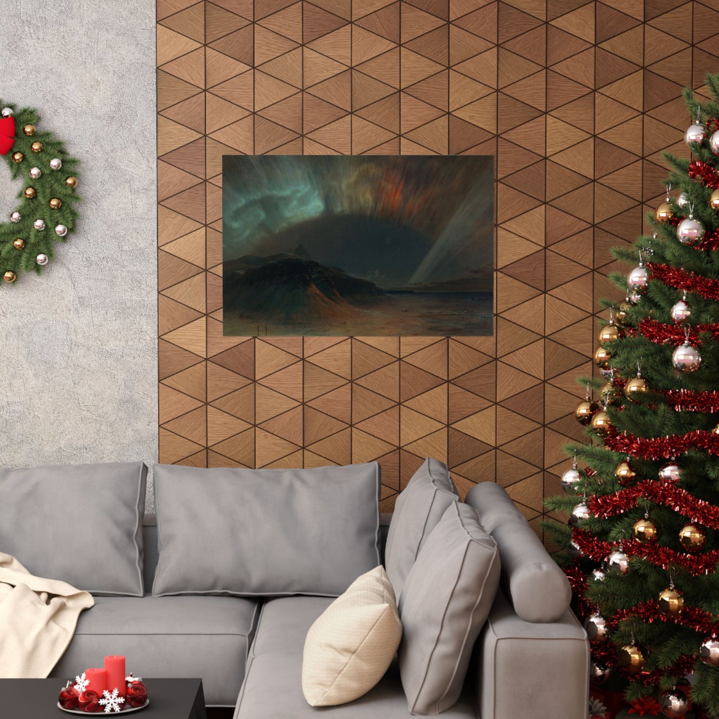 Aurora Over Sea Matte Horizontal Poster — Dramatic Northern Lights Landscape Wall Art