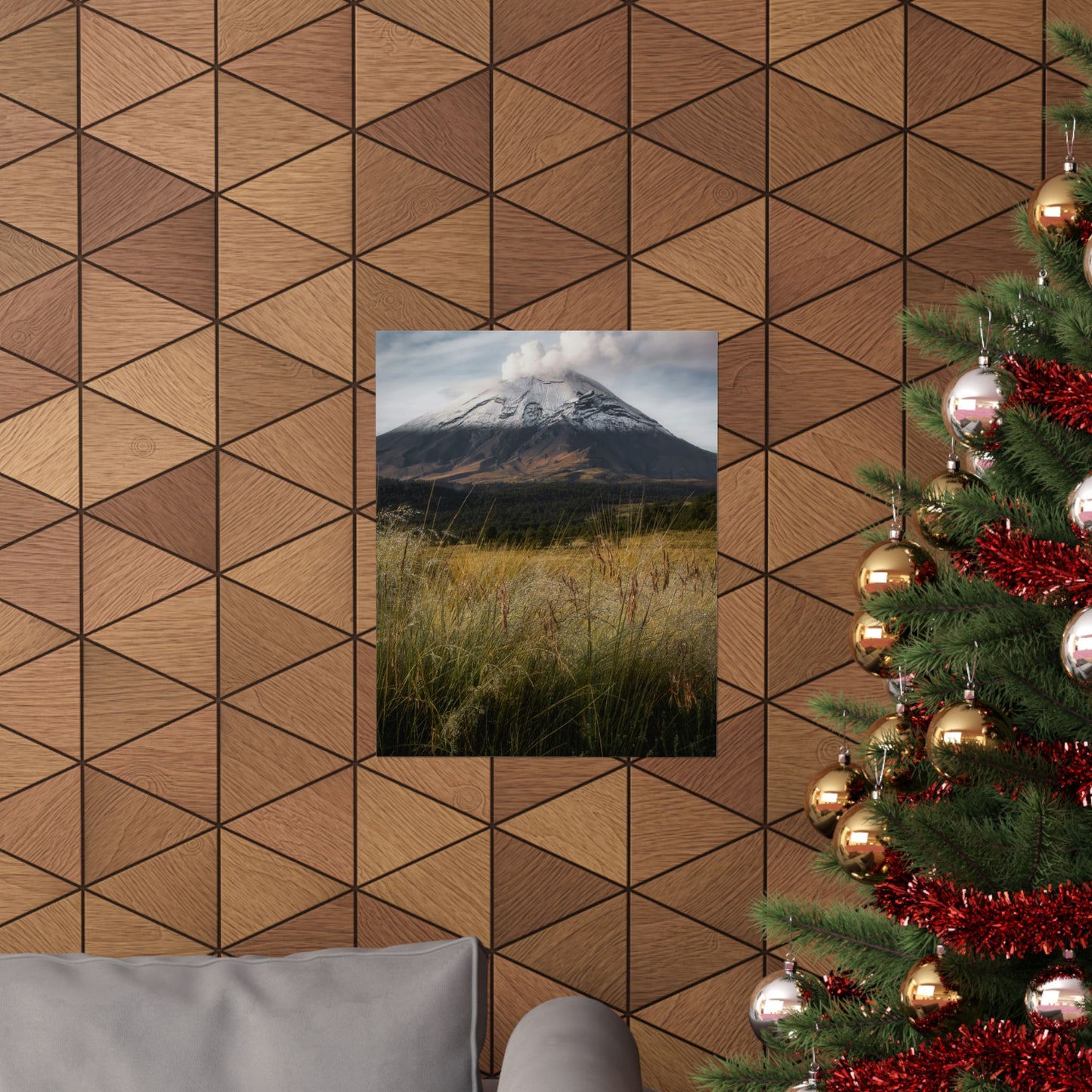 Volcanic Mountain Landscape Matte Poster — Dramatic Snow-Capped Peak Wall Art