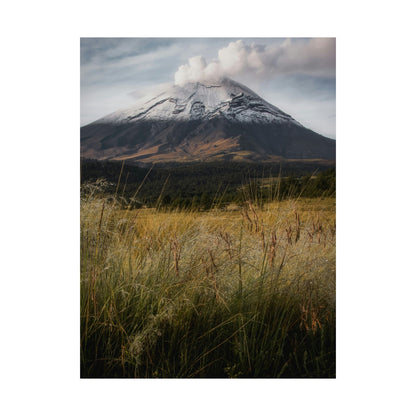 Volcanic Mountain Landscape Matte Poster — Dramatic Snow-Capped Peak Wall Art