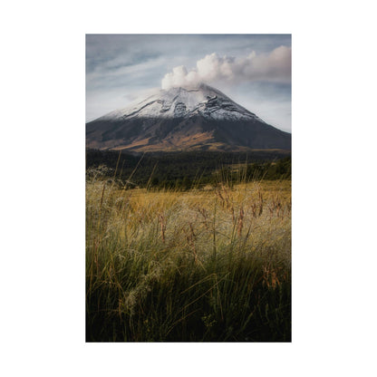 Volcanic Mountain Landscape Matte Poster — Dramatic Snow-Capped Peak Wall Art