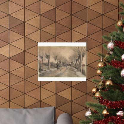 Vintage Tree-Lined Path Matte Horizontal Poster — Sepia Landscape Print