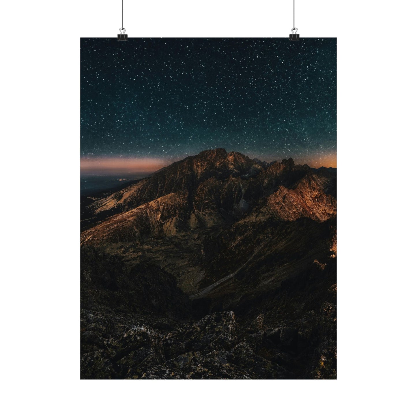 Matte Vertical Poster — Starry Night Mountain Landscape Print