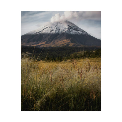 Volcanic Mountain Landscape Matte Poster — Dramatic Snow-Capped Peak Wall Art