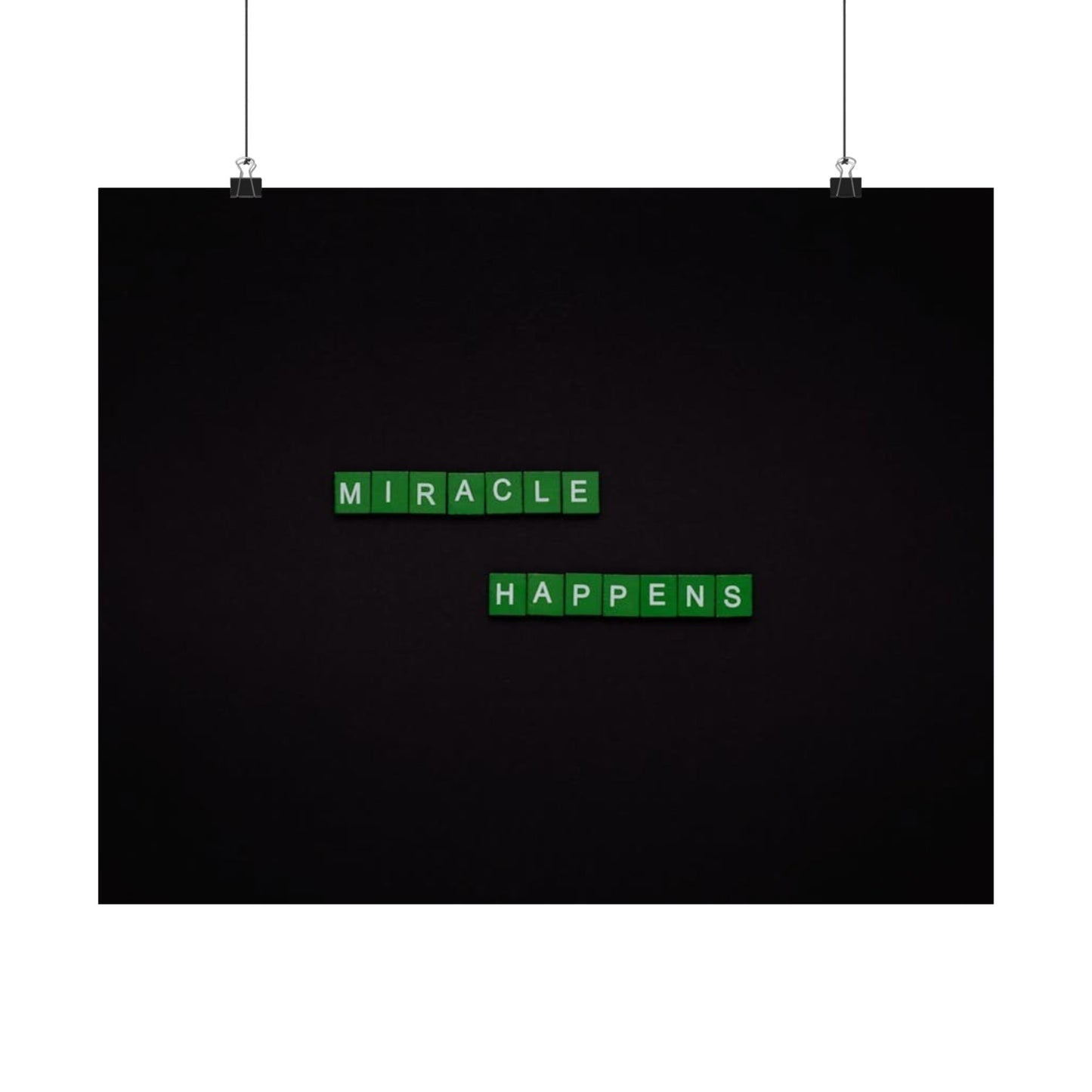 Matte Poster — "Miracle Happens" Green Tile Typography (Horizontal)