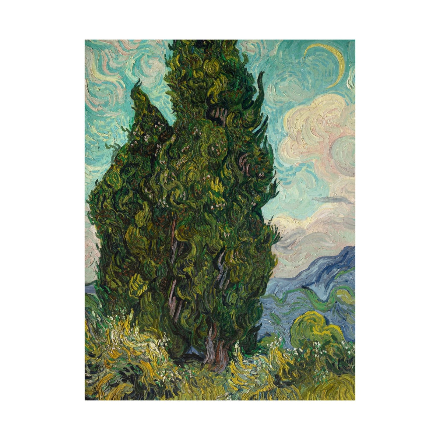 Van Gogh Cypress Trees Matte Poster — Vertical Art Print