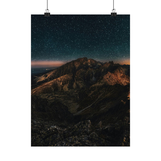 Matte Vertical Poster — Starry Night Mountain Landscape Print