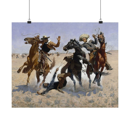 Western Cowboy Action Matte Poster — Vintage Rodeo Horsemen Wall Art