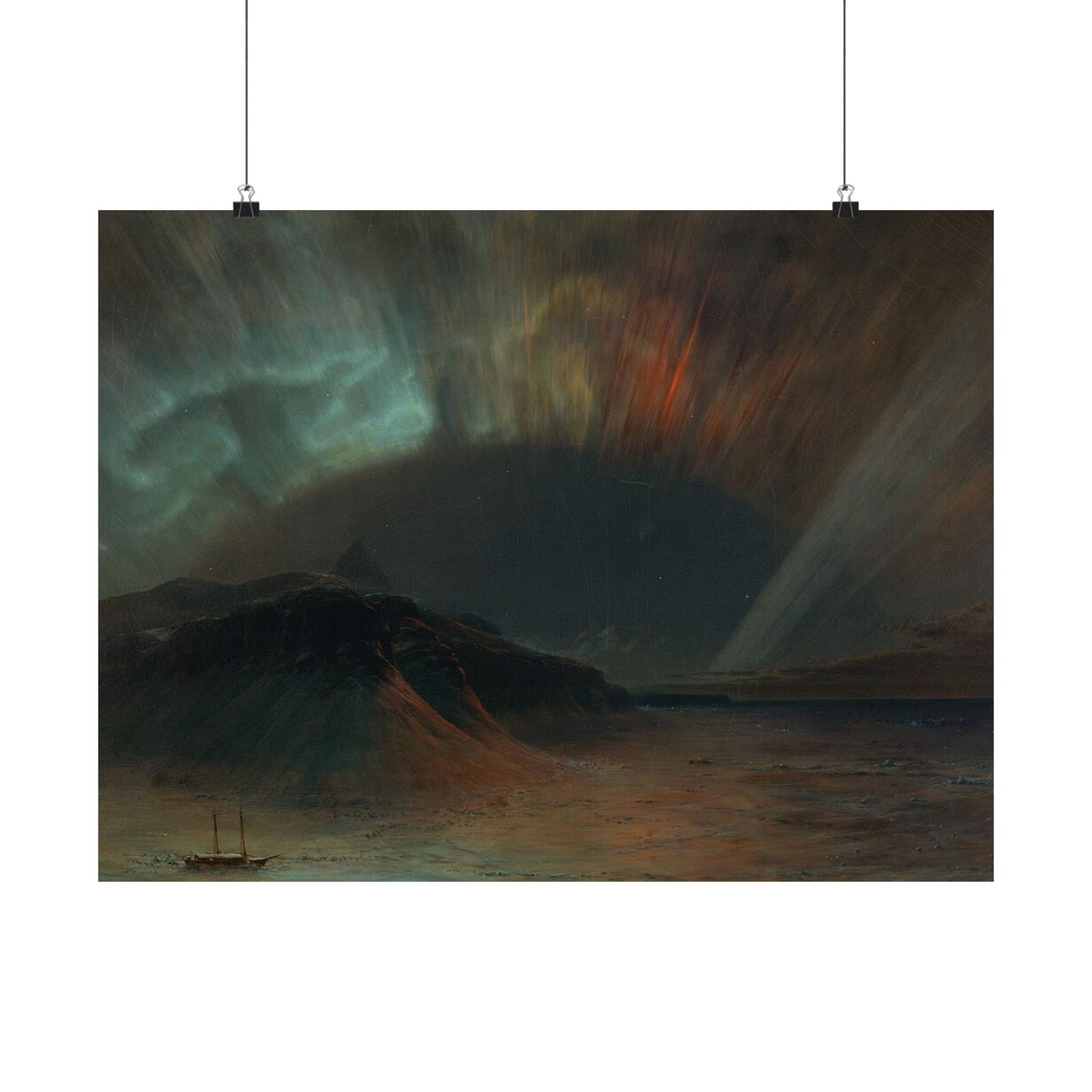 Aurora Over Sea Matte Horizontal Poster — Dramatic Northern Lights Landscape Wall Art