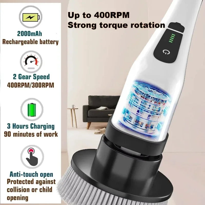 9-in-1 Electric Spin Scrubber with Extendable Handle