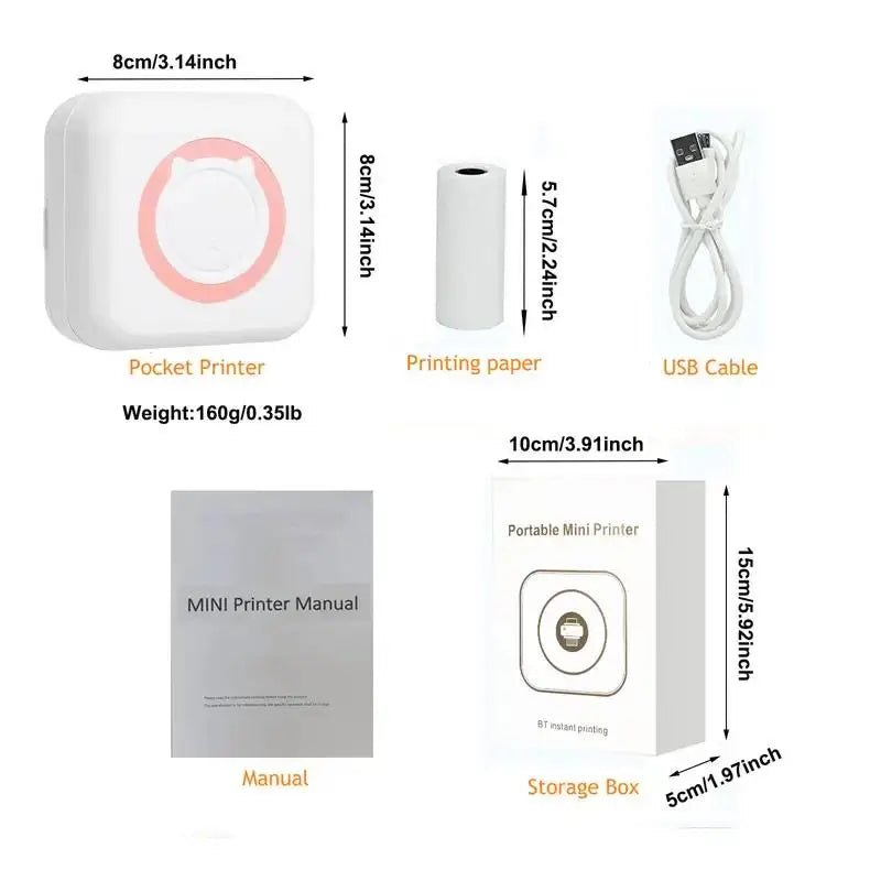 Portable Mini Thermal Printer Wirelessly BT 203dpi