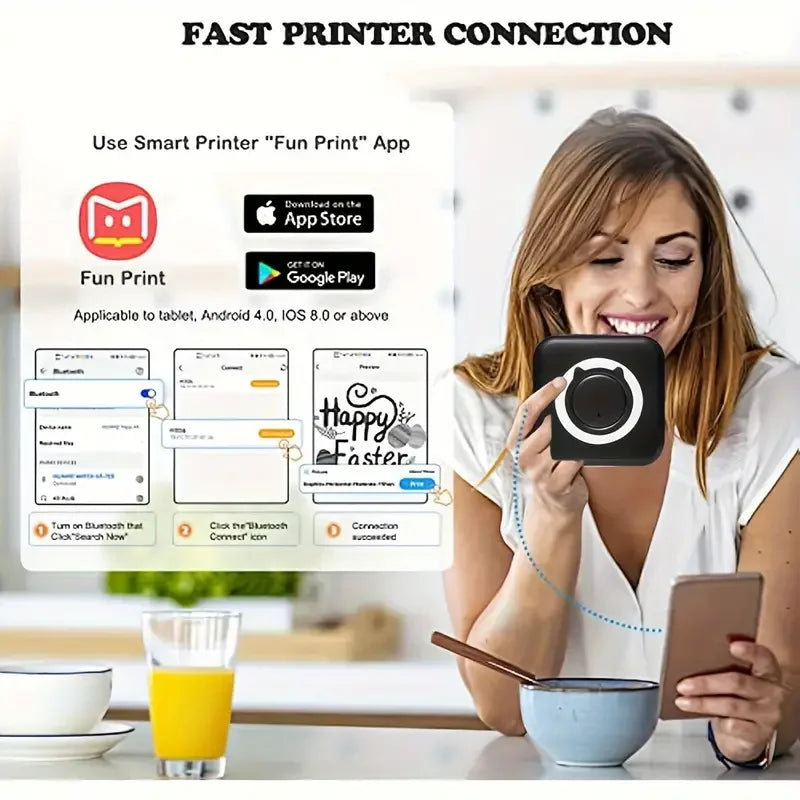 Portable Mini Thermal Printer Wirelessly BT 203dpi